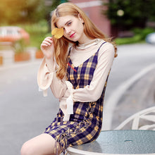 Load image into Gallery viewer, 2018 new brand ladies'Plaid suspender skirt zipper spliced dress 69051