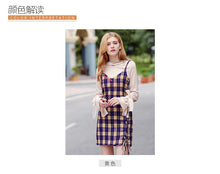 Load image into Gallery viewer, 2018 new brand ladies'Plaid suspender skirt zipper spliced dress 69051