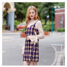 Load image into Gallery viewer, 2018 new brand ladies'Plaid suspender skirt zipper spliced dress 69051