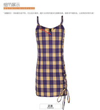 Load image into Gallery viewer, 2018 new brand ladies'Plaid suspender skirt zipper spliced dress 69051