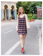 Load image into Gallery viewer, 2018 new brand ladies'Plaid suspender skirt zipper spliced dress 69051