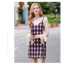 Load image into Gallery viewer, 2018 new brand ladies'Plaid suspender skirt zipper spliced dress 69051