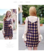 Load image into Gallery viewer, 2018 new brand ladies'Plaid suspender skirt zipper spliced dress 69051