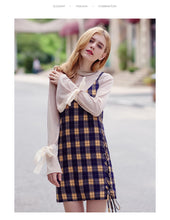 Load image into Gallery viewer, 2018 new brand ladies'Plaid suspender skirt zipper spliced dress 69051