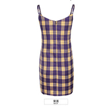 Load image into Gallery viewer, 2018 new brand ladies'Plaid suspender skirt zipper spliced dress 69051