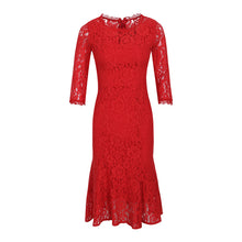 Load image into Gallery viewer, 2019 Autumn new brand women's dress red gaiety lace dress full of self-repair fishtail skirt female 68037