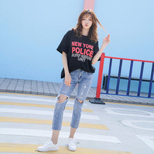 Load image into Gallery viewer, Summer 2019 Korean version of English alphabet shirt loose half sleeve base shirt printed short sleeve T-shirt 6996 women