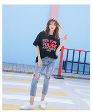 Load image into Gallery viewer, Summer 2019 Korean version of English alphabet shirt loose half sleeve base shirt printed short sleeve T-shirt 6996 women