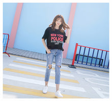 Load image into Gallery viewer, Summer 2019 Korean version of English alphabet shirt loose half sleeve base shirt printed short sleeve T-shirt 6996 women