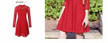 Load image into Gallery viewer, 2018 Spring new women's round collar seven-part sleeves a dress pure color hollow sweet small fresh dress 69096