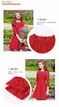 Load image into Gallery viewer, 2018 Spring new women's round collar seven-part sleeves a dress pure color hollow sweet small fresh dress 69096