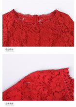 Load image into Gallery viewer, 2018 Spring new women's round collar seven-part sleeves a dress pure color hollow sweet small fresh dress 69096