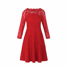 Load image into Gallery viewer, 2018 Spring new women's round collar seven-part sleeves a dress pure color hollow sweet small fresh dress 69096