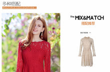 Load image into Gallery viewer, 2018 Spring new women's round collar seven-part sleeves a dress pure color hollow sweet small fresh dress 69096