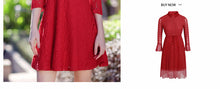 Load image into Gallery viewer, 2018 Spring new women's round collar seven-part sleeves a dress pure color hollow sweet small fresh dress 69096