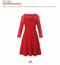 Load image into Gallery viewer, 2018 Spring new women's round collar seven-part sleeves a dress pure color hollow sweet small fresh dress 69096