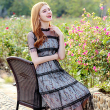 Load image into Gallery viewer, Summer 2019 New Brand Woman's Printed Chiffon Suspender Skirt Mesh Spliced Dresses Two Suits 88380