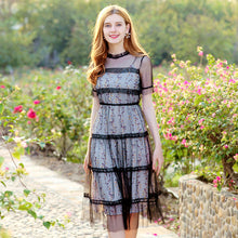 Load image into Gallery viewer, Summer 2019 New Brand Woman's Printed Chiffon Suspender Skirt Mesh Spliced Dresses Two Suits 88380