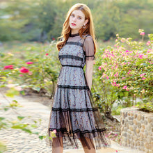 Load image into Gallery viewer, Summer 2019 New Brand Woman's Printed Chiffon Suspender Skirt Mesh Spliced Dresses Two Suits 88380