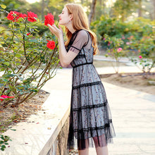 Load image into Gallery viewer, Summer 2019 New Brand Woman's Printed Chiffon Suspender Skirt Mesh Spliced Dresses Two Suits 88380