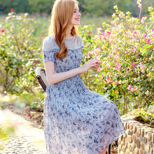 Load image into Gallery viewer, 2019 Summer new high-end women's round collar thin dress chiffon broken flower dress 68601