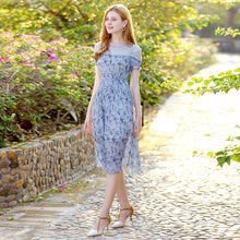 Load image into Gallery viewer, 2019 Summer new high-end women's round collar thin dress chiffon broken flower dress 68601