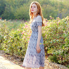 Load image into Gallery viewer, 2019 Summer new high-end women's round collar thin dress chiffon broken flower dress 68601