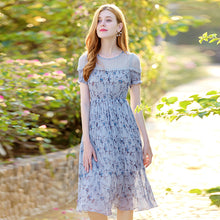 Load image into Gallery viewer, 2019 Summer new high-end women's round collar thin dress chiffon broken flower dress 68601