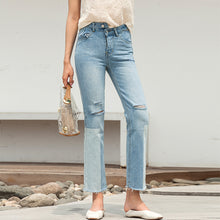 Load image into Gallery viewer, High-waist jeans stitching SLIM STRAIGHT trousers 3408