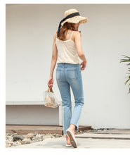 Load image into Gallery viewer, High-waist jeans stitching SLIM STRAIGHT trousers 3408