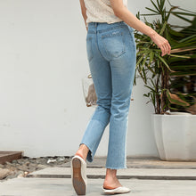 Load image into Gallery viewer, High-waist jeans stitching SLIM STRAIGHT trousers 3408