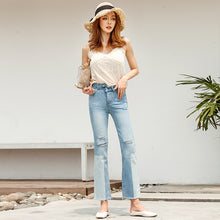 Load image into Gallery viewer, High-waist jeans stitching SLIM STRAIGHT trousers 3408