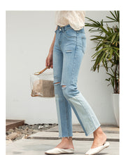 Load image into Gallery viewer, High-waist jeans stitching SLIM STRAIGHT trousers 3408