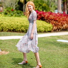 Load image into Gallery viewer, 2019 New brand women's wear V collar medium long temperament lady print chiffon dress 69173