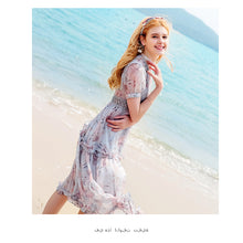 Load image into Gallery viewer, 2019 New brand women's wear V collar medium long temperament lady print chiffon dress 69173