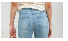 Load image into Gallery viewer, High-waist jeans stitching SLIM STRAIGHT trousers 3408