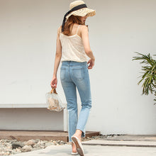 Load image into Gallery viewer, High-waist jeans stitching SLIM STRAIGHT trousers 3408