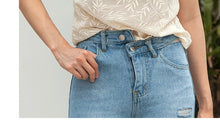 Load image into Gallery viewer, High-waist jeans stitching SLIM STRAIGHT trousers 3408