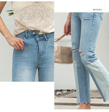 Load image into Gallery viewer, High-waist jeans stitching SLIM STRAIGHT trousers 3408
