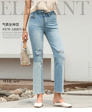 Load image into Gallery viewer, High-waist jeans stitching SLIM STRAIGHT trousers 3408