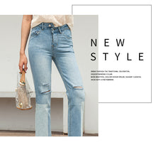 Load image into Gallery viewer, High-waist jeans stitching SLIM STRAIGHT trousers 3408