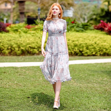 Load image into Gallery viewer, 2019 New brand women's wear V collar medium long temperament lady print chiffon dress 69173