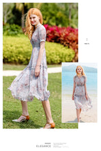 Load image into Gallery viewer, 2019 New brand women's wear V collar medium long temperament lady print chiffon dress 69173