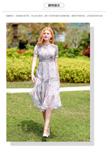 Load image into Gallery viewer, 2019 New brand women's wear V collar medium long temperament lady print chiffon dress 69173