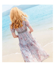 Load image into Gallery viewer, 2019 New brand women's wear V collar medium long temperament lady print chiffon dress 69173