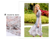 Load image into Gallery viewer, 2019 New brand women's wear V collar medium long temperament lady print chiffon dress 69173