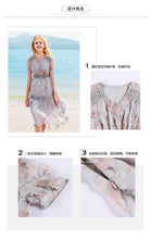 Load image into Gallery viewer, 2019 New brand women's wear V collar medium long temperament lady print chiffon dress 69173