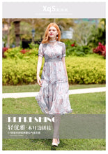Load image into Gallery viewer, 2019 New brand women's wear V collar medium long temperament lady print chiffon dress 69173