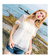 Load image into Gallery viewer, 2018 Summer new brand women's temperament round collar hook hollow shirt sexy dress 58957