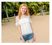Load image into Gallery viewer, 2018 Summer new brand women's temperament round collar hook hollow shirt sexy dress 58957
